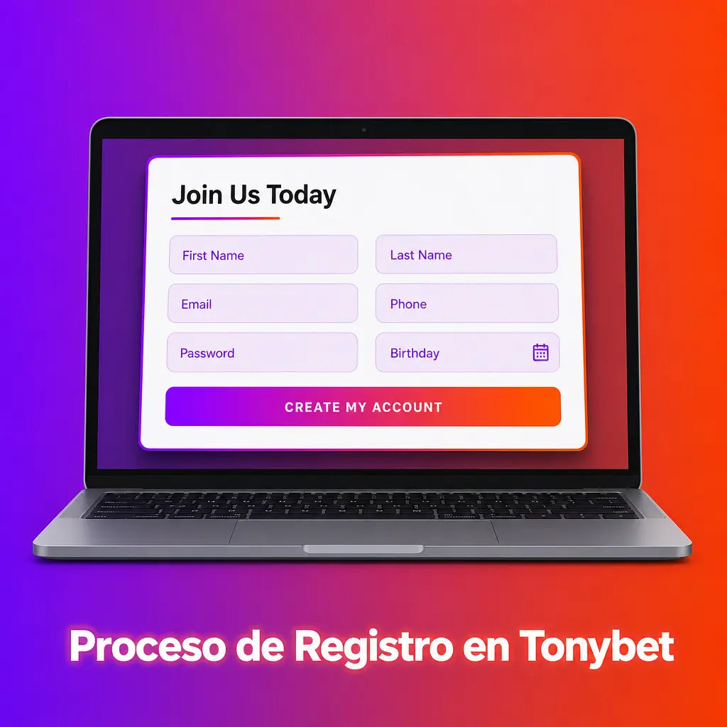 Pasos para registrarse en Tonybet: completa el formulario, crea tu contraseña y verifica tu correo para activar la cuenta.